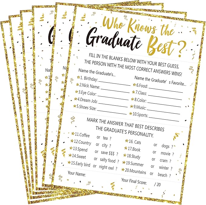 90shine 60Ct Who Knows Graduate Best Graduation Game Cards 2026 - Grad Party Supplies Decorations