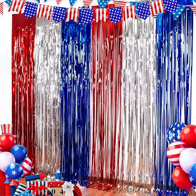OHOME 4th of July Decorations - American Flag Backdrop Streamers | Patriotic Memorial Day Decor for Indoor Outdoor Outside - 250 America Anniversary USA Fourth of July Accessories Party Favors,2 Pack