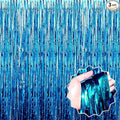 3 Pack Lake Blue Foil Fringe Curtains Backdrop, 3.28 x 8.2 Ft Metallic Streamers Tinsel Curtains Background for Photo Booth, Birthday, Halloween, Christmas, Thanksgiving, New Year Party Decorations