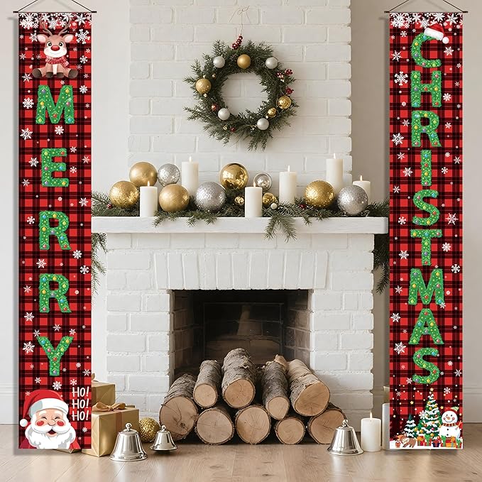 OHOME Christmas Decorations Outdoor - Merry Christmas Porch Banner | Xmas Party Decorations for Indoor Outside - Navidad Hanging Backdrop Garland Party Favors Supplies for Home Yard Wall