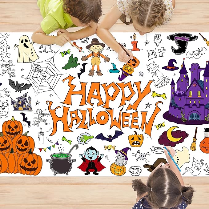 Halloween Giant Coloring Poster 30 x 72 Inches Large Coloring Halloween Activity Drawing Paper for Kids School Home Party Supplies Decoration