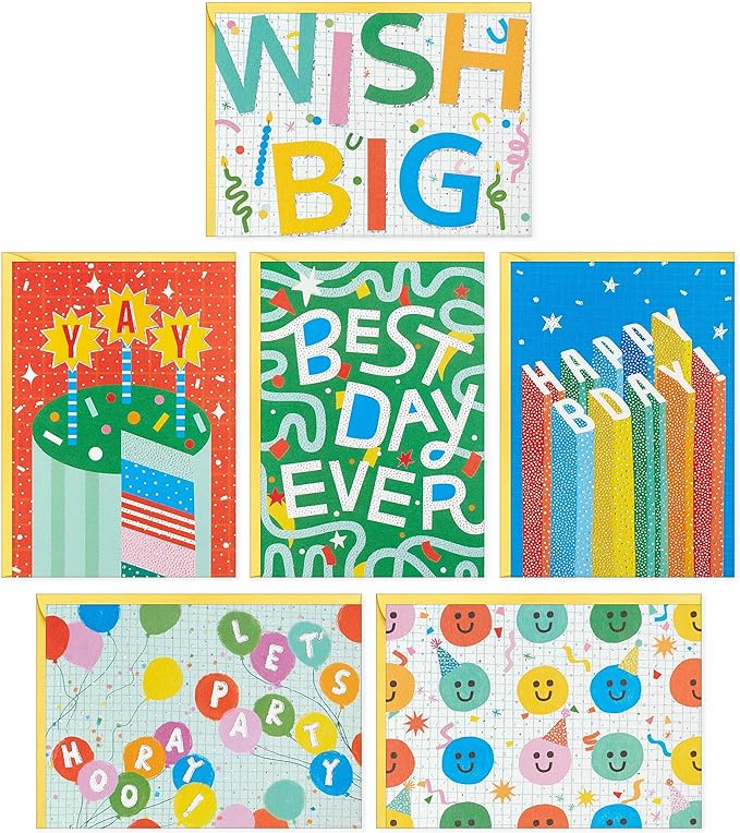 Hallmark Assorted Kids Birthday Cards (24 Blank Cards with Envelopes) Wish Big, Best Day Ever