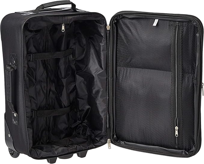 Rockland Fashion Softside 2 Piece Luggage Set, Expandable, (14" Tote/19" Upright), Black Cross