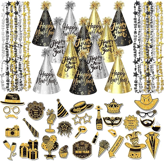 2026 New Years Eve Party Hats Kit - Happy New Years Paper Hats Eve Party Supplies for Adults Celebration Decoration