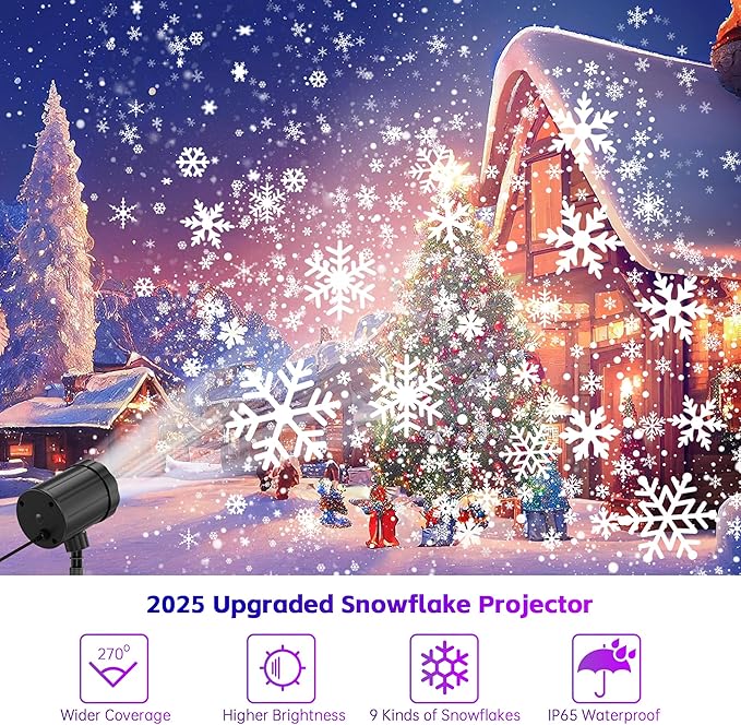 Christmas Projector Lights Outdoor, GUSODOR Dynamic Snowflake Projector IP65 Waterproof Snow Projection Lights for Indoor Outdoor Christmas Decoration, Holiday, Wedding, Yard Decor