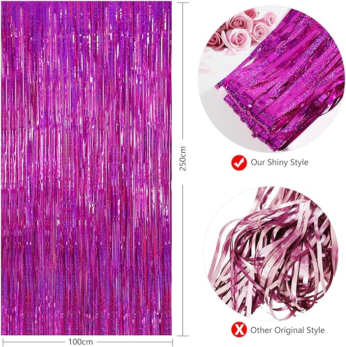 Tinsel Curtain Backdrop 2 Pack 3ftx8ft,CYLMFC Foil Backdrop Curtain Photo Booth Euphoria Christmas - Rose Red