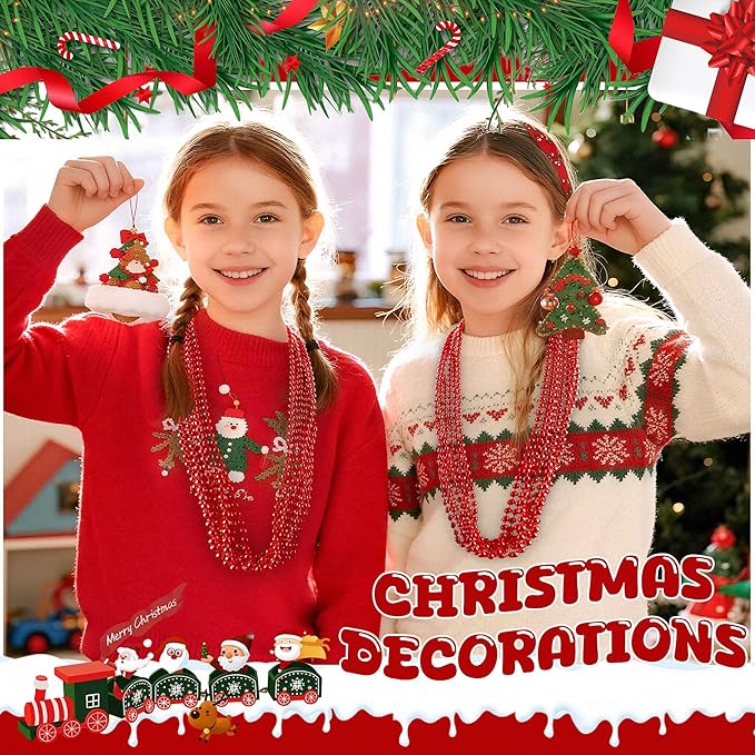 HOOSUN 30 Pack Red Beads Necklaces Bulk,Christmas Beads Necklaces Party Favors,Mardi Gras Beads Necklaces for Party,School Event,Parade Throw,Christmas Outfits Accessories for Women Kids