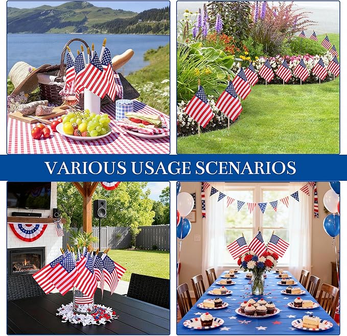 HOOSUN 12 Pcs Small American Flags On Stick,4th of July Decorations Outdoor Mini USA Flag 12''x8'',American Flags for Outside,Fourth of July Flag Patriotic Decor for Yard Lawn,Memorial Day Decorations