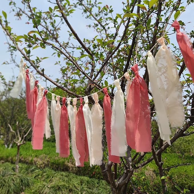 Chiffon Tsaasel Garland for Wedding Tea Party (Burnt Orche + Coral Peach + Ivory)