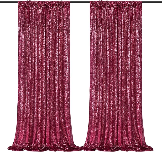 B-COOL Burgundy Sequin Backdrop Curtains 2 Packs 2ftx8ft Sparkle Backdrop Fabric Glitter Backdrop for Party Ceremony Wedding Birthday Decoration