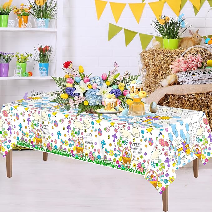 Easter Coloring Tablecloth for Kids,Giant Coloring Poster Table Cover for Home Classroom Coloring Craft Activities Easter Party Decorations Supplies,54x108 Inch