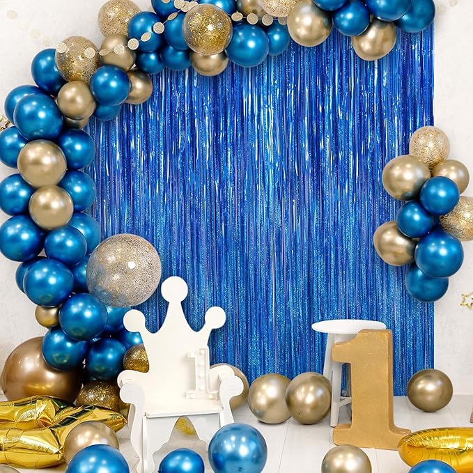 2 Pack Fringe Curtains Backdrops, Foil Fringe Curtains, Door Streamers for Birthday Wedding Bridal Shower Holiday Graduation Party Decorations, Photo Booth Backdrops, Glitter Blue