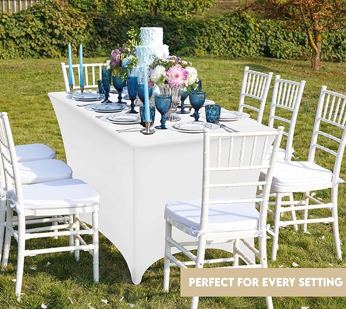 Utopia Kitchen Spandex Tablecloth 2 Pack [8FT, White] Tight, Fitted, Washable and Wrinkle Resistant Stretch Table Cloth Rectangle Cover for Trade Show, Weddings & Parties [96Lx30Wx30H Inch]