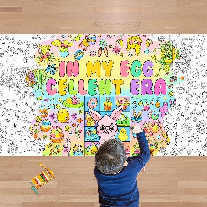 OHOME Easter Crafts for Kids - Easter Giant Coloring Poster/Tablecloth - 72×30 Inch Banner Kids Games Gifts Treats Activities Decor Party Decorations for Classroom School