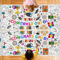 2 PCS Congrats Grad Coloring Tablecloth/Poster, Kindergarten Graduation Gifts, 72" X 30" Gaint Paper Coloring Tablecloth for Kids Crafts Activities, DIY Kindergarten Preschool Graduation Decorations
