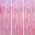 3.3 x 6.6 ft Foil Fringe Backdrop Curtains, Tinsel Streamers Party Decorations, Fringe Backdrop for Birthday, Baby Shower, Gender Reveal, Graduation (3, Pink)