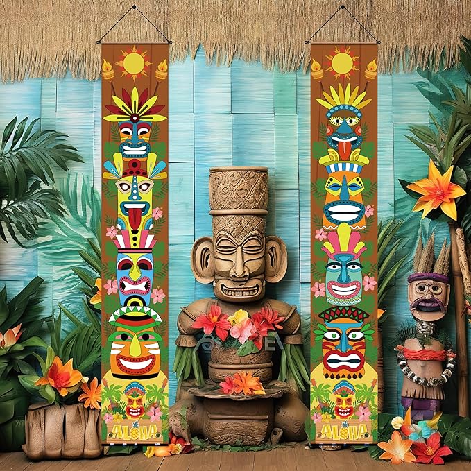 OHOME Luau Party Decorations - Hawaiian Porch Banner Backdrop Yard Signs Decor - Hawaiian Themed Party Decorations - Summer Beach Tropical Pool Tiki Themed Birthday Favors Accessories