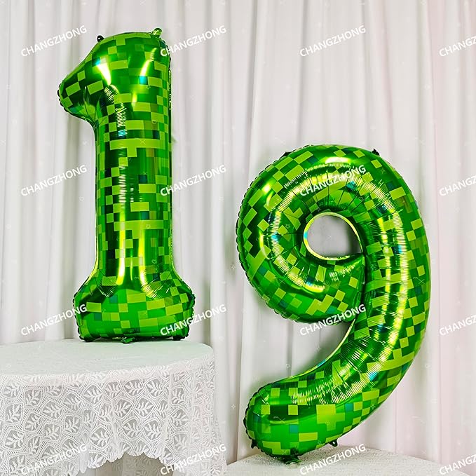 40 inch giant Green pixel miner game number 8 balloon Large mining theme foil balloon 0-9 Suitable for pixel game parties children's birthdays party anniversary celebrations baby shower decoration