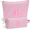 Initial Makeup Bag Set for Women - Personalized Travel Pouch, Portable Cosmetic Bag Make up Kit Pouch | Travel Essentials Cute Makeup Bag Birthday Gifts for Women, Pink Letter R