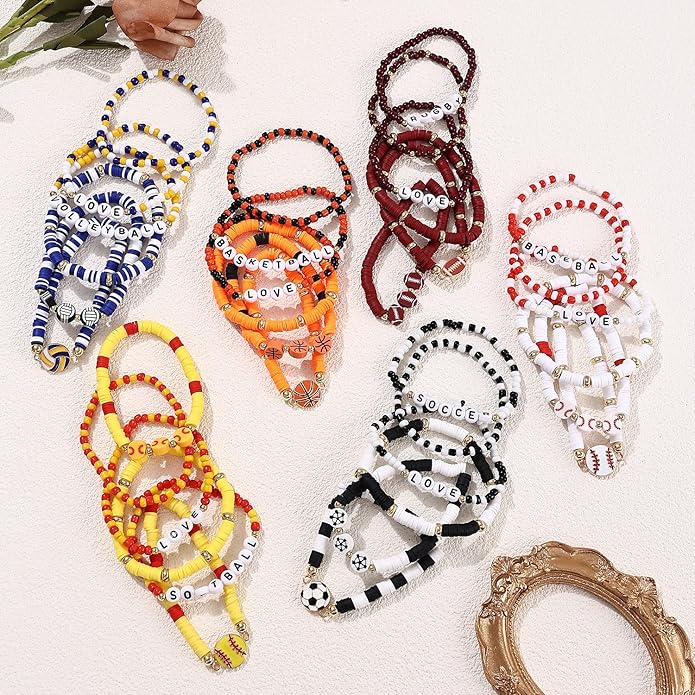 Cooluckday 36 Pcs Holiday Heishi Surfer Bracelets for Women Bulk Easter Mother's Day Christmas St. Patrick's Day Mardi Gras Bracelet Stackable Stretch Friendship Bracelets Set