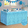 2 Pack Light Blue Table Skirt, Gender Reveal Desk Grass Skirt for Table, Under The Sea Party Wavy Tinsel Foil Fringe Table Skirts, Foil Table Skirts Oktoberfest Birthday Indoor Party Decor