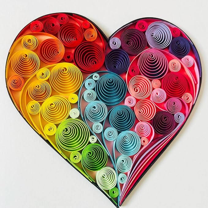 Quilling Cards, handmade card, quilled cards with Handmade Art for all occasions: quilling birthday card for women, Birthday card, mother... colorful heart design (Colorful heart)