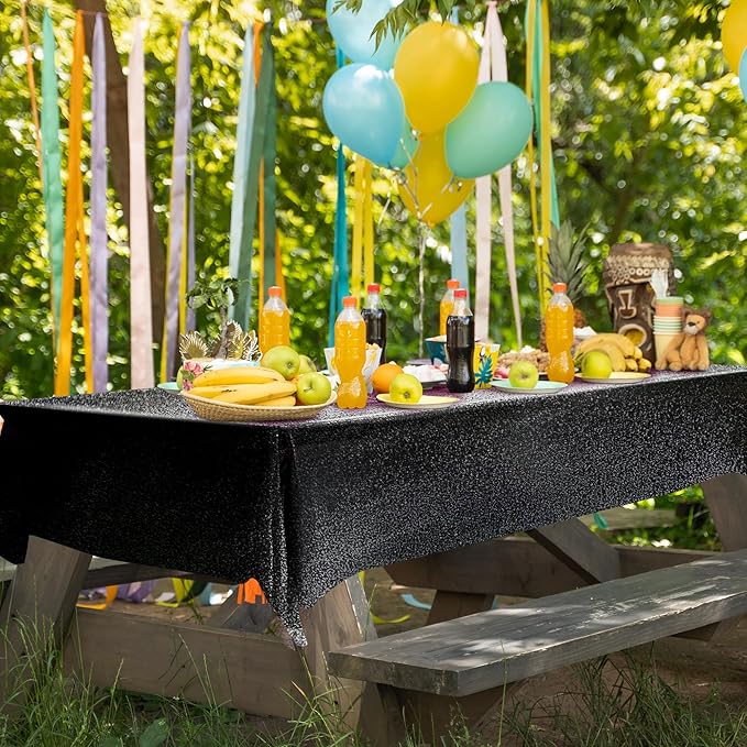 Sparkling Holographic Laser Tablecloth - Shimmering, Waterproof, Easy to Clean - Ideal for Halloween, Bachelorette, Birthday, Wedding, and Anniversary Party Decorations (Red & Black, 2)