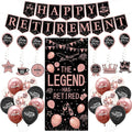 Roetyce Retirement Party Decorations Women, Blue and Pink Happy Retirement Banner Balloons Hanging Swirls Kit, Rose Gold Lengend Has Retired Backdrop for Coworker, Office Retired Party Supplies