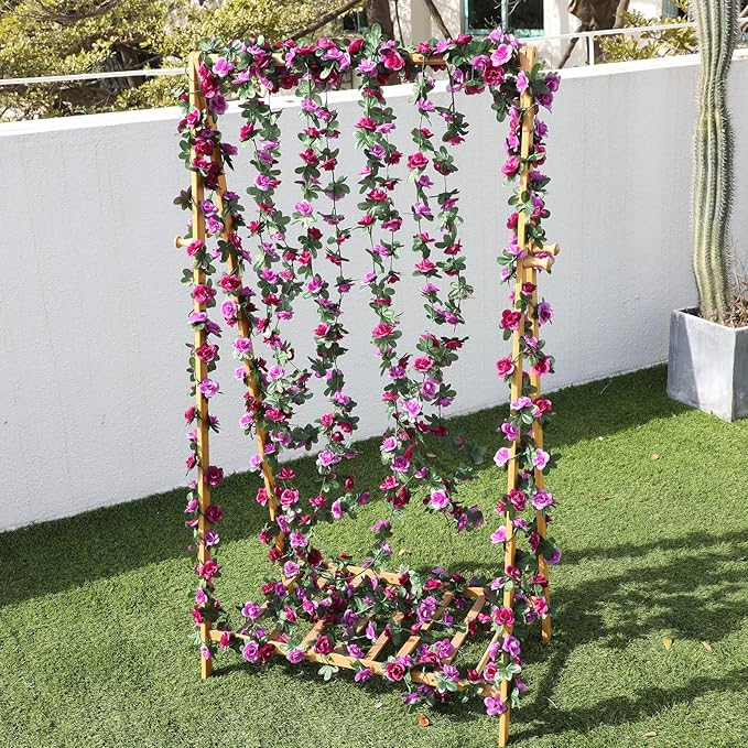MARTINE MALL Flower Garland Rose Vines, 5 Strands 41Ft Flowers Vines for Bedroom with 33 Ft/100 LED String Lights, Rose Flower Garland Decoration, Rose Floral Garland for Room Table Wedding Decor
