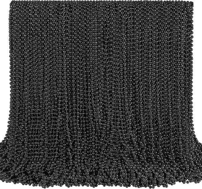 144 PCS Black Bead Necklaces, Black Mardi Gras Beads, New Year Eve Necklaces, 33 Inch Round Halloween Beaded Necklace, Party Beads for Mardi Gras, Christmas, Halloween, New Year Party Favors