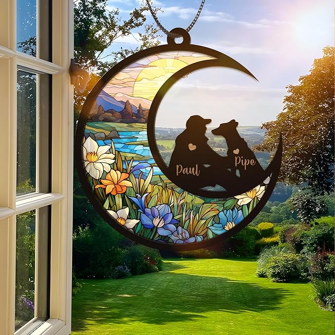 Personalized Dog & Owner Memorial Suncatcher Pet Angel Friendship Ornament Window Car Hanging Sympathy Gift Loss of Pet Passed Away Gift Remembrance Keepsake for Dog Lovers