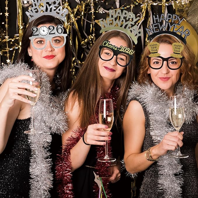 39 Pieces New Years Eve Party Supplies 2026,Happy New Year Headband Tiara, New Year Glasses 2026