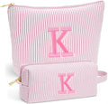Beach Bags for Women Girl - Summer Beach Toiletry Makeup Bag, Travel Gifts for Her, Summer Personalized Makeup Pouch for Women Girls Birthday Gifts for Womens Girls - Light Pink Initial K