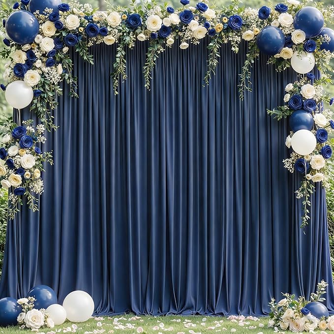24x10FT Navy Blue Backdrop Curtains for Wedding Parties, Wrinkle Free Polyester Photography Backdrop Drapes for Graduation Baby Shower Birthday Stage Background Stand Decorations 4x10ft,6 Panels