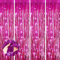 Valentines Day 4 Pack 3.3 * 8.3 ft Foil Curtain Metallic Tinsel Fringe Curtains Photo Booth Props Backdrop for Birthday Wedding Engagement Baby Shower Christmas Holiday Celebration Partyl,Hot Pink