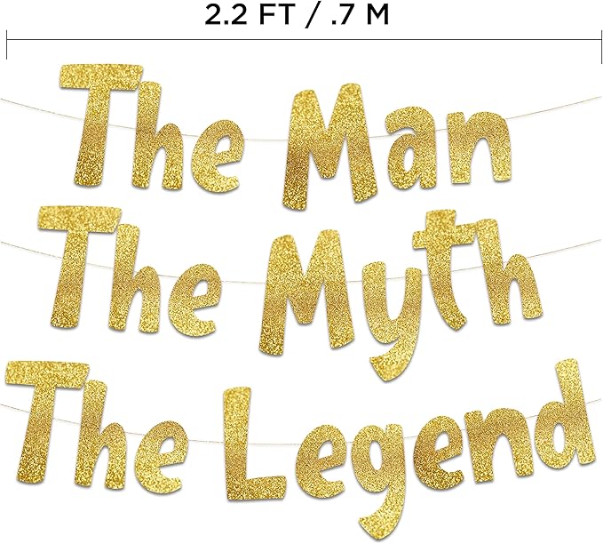 Pre-Strung The Man The Myth The Legend Gold Glitter Banner - Retirement Decorations for Men and Women - Retirement Party Supplies and Gifts