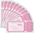 Pink Glitter Birthday Invitation Ticket, Glitter Invitation for Girls Teens, 20 Ticket With Envelopes, 3.5 x 8 inch Double-Sided Fill In Birthday Party Personalized Invites Cards - B