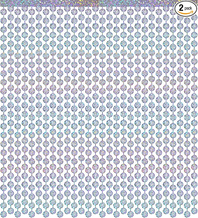 GOER Foil Curtain Backdrop for Birthday Party | Metallic Tinsel Photo Booth Props for Bachelorette Party | New Year Eve,Graduation Party Decorations (Silver Disco Ball, 2 Count (Pack of 1))