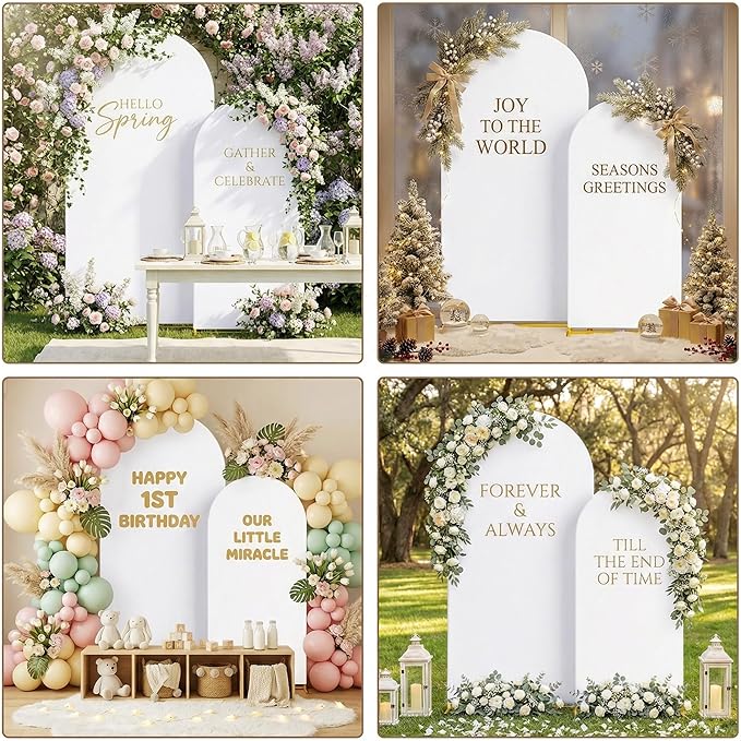 Metal Arch Backdrop Stand and Cover Set of 2, Sturdy 7.2FT, 6FT Party Backdrop Set, Wedding Arch Frame and Cover Set for Birthday, Baby Shower,Christmas, Anniversary