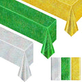 Sparkling Holographic Laser Tablecloth - Shimmering, Waterproof, Easy to Clean - Ideal for Bachelorette, Birthday, Wedding, and Anniversary Party Decorations (Green & Gold & Silver, 3)