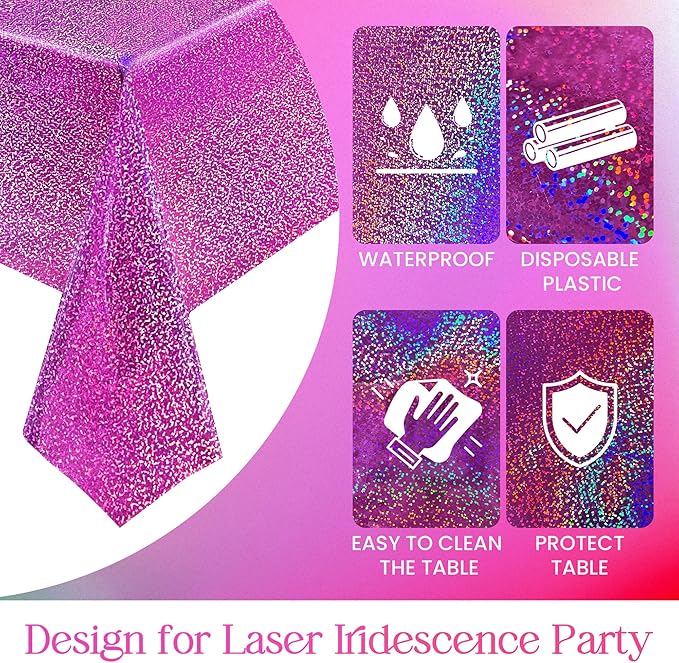 Pink&Purple&Blue&Fuchsia Red Holographic Tablecloth 40" x 108" Party Decoration Valentine's Day Birthday Party Table Decor Iridescence Plastic Table Cloth for Halloween Bachelorette Supplies
