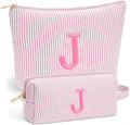 Travel Essentials - Portable Travel Toiletry Bag for Women, Initial Makeup Kit Organizer Make up Cosmetic Bag Set Light Pink Stuff Birthday Gifts for Women Daughter Mom, Light Pink Letter J