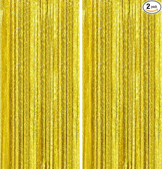 Glod Glitter Foil Backdrop 2 Pack for Birthday, Baby Shower, Wedding Engagement, Holiday Celebration Party Decorations, 3.3 FT x 6.5 FT, Glod