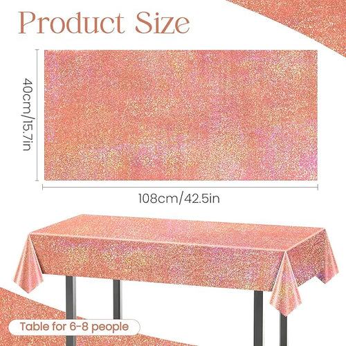 1 pcs Rose Gold Holographic Table Cloth 40" x 108" Shiny Bachelorette Party Decorations Plastic Laser Sparkly Tablecloth Glitter Table Decor for Wedding Anniversary Event Birthday Party Supplies