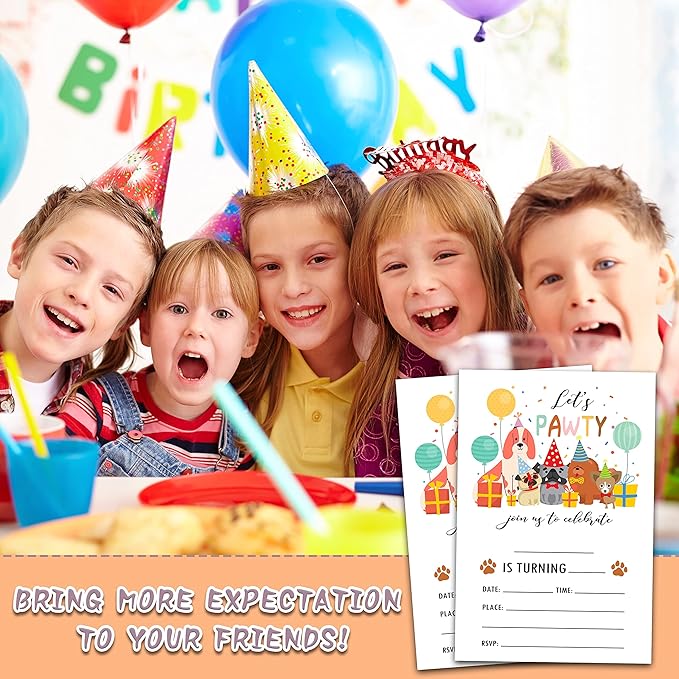 Puppy Dogs Birthday Invitations Cards, 4"x 6" Let's Pawty Theme Birthday Party Invites with Envelopes for Party Decorations Supplies(20 Pieces) -D03