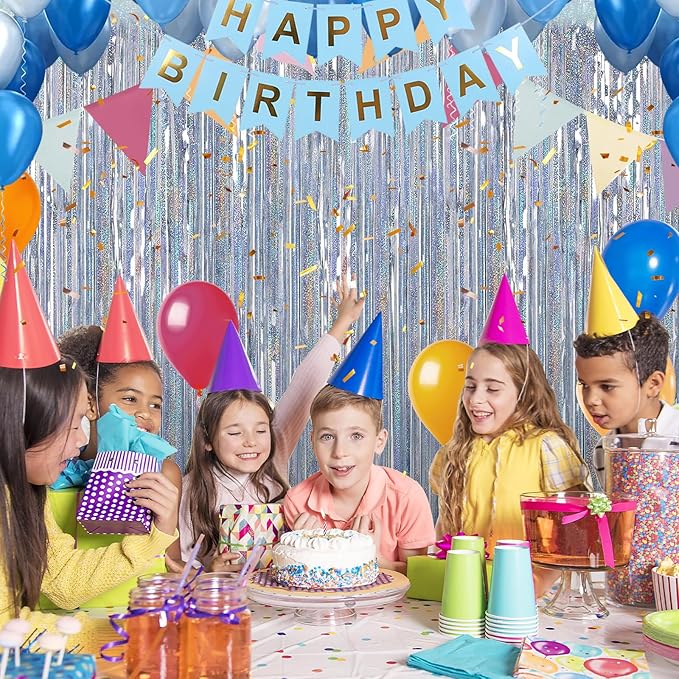 2 Pack Laser Silver Foil Fringe Curtains Streamers Party Decorations 3.3 x 8.2 ft, Pink Tinsel Curtain Fringe Backdrop for Parties, Door Fringe Birthday Streamers, Barbie Backdrop Birthday Decorations