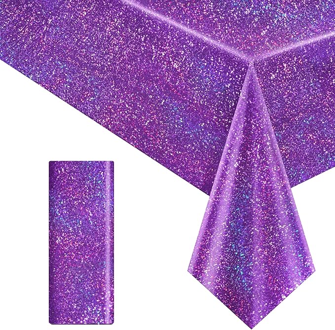 1 Piece Purple Holographic Laser Tablecloths Iridescence Shiny Table Covers 40" x 108" Aqua Foil Rectangle Table cloths for Halloween Undersea Ocean Birthday Party Winner Wedding Party Décor