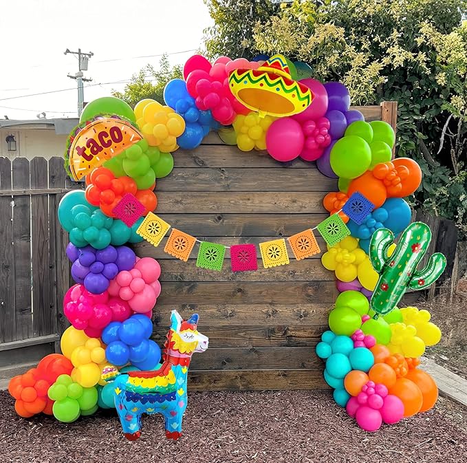 Mexican day of the dead party Decorations Colorful Balloon Garland Arch Kit Cactus Taco Sombrero pinata Mexican Themed Foil Balloons Banner for Cinco De Mayo Birthday Party Taco Bout Decoration