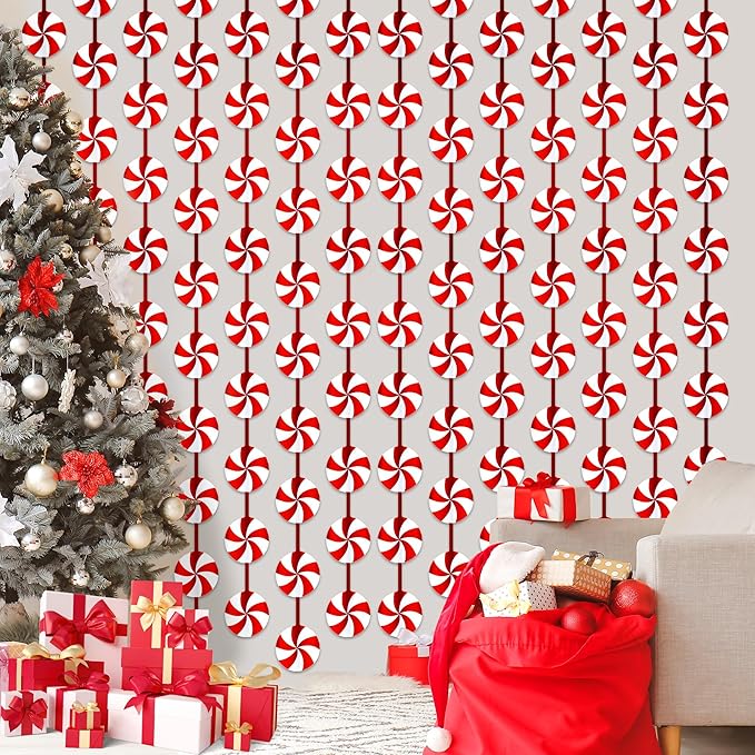 Christmas Party Decorations Candy Cane Foil Fringe Curtains, 2 Pack Red White Christmas Backdrop Photo Booth Prop Streamers for Ugly Sweater Party Xmas Decorations Indoor, 3.3x6.56Ft