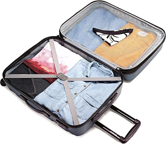 Samsonite Omni PC Hardside Expandable Luggage with Spinner Wheels, Navy, Checked-Large 28-Inch